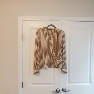 Adrianna Papell Yellow Striped Blouse | Size Large